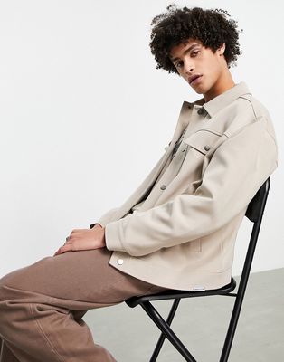 Topman smart western jacket in stone-Neutral