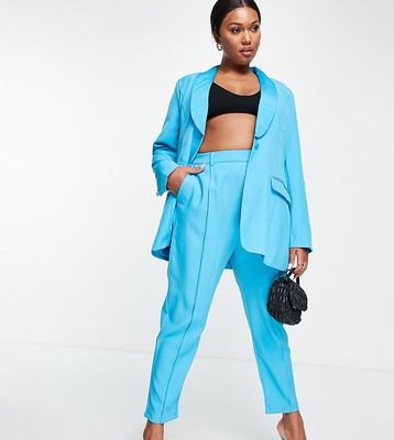 In The Style Plus x Lorna Luxe tapered ankle length pant in blue - part of a set-Blues
