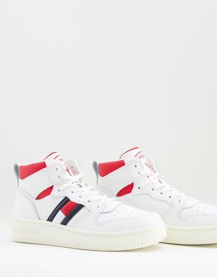 Tommy Jeans high top flag logo sneakers in white