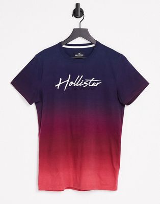 Hollister core tech ombre t-shirt with logo in burgundy-Red