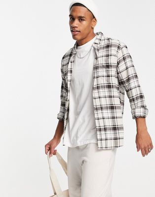Only & Sons brushed check shirt in beige-Neutral