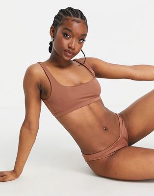 Weekday Desert scoop neck bikini top in mocha-Brown