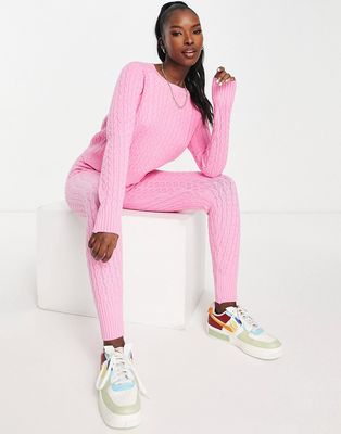 QED London cable knit sweater and leggings set in pink