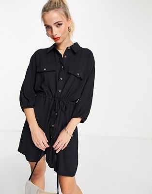 In The Style x Jac Jossa tie front shirt dress in black