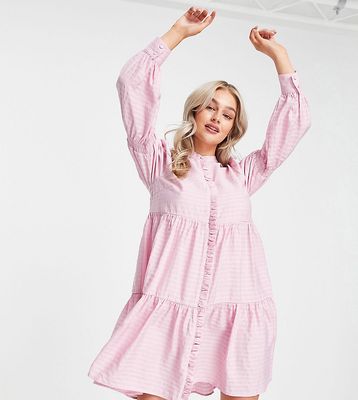 Y.A.S Petite tiered mini shirt dress in pink check