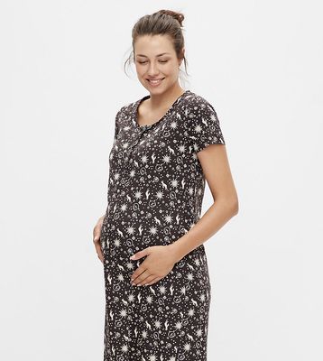 Mamalicious Maternity night gown in black cosmic print