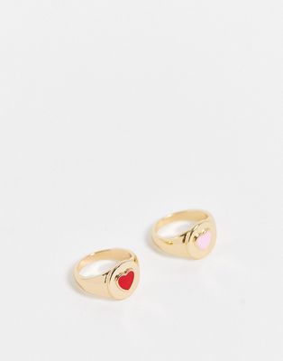Pieces 2 pack heart signet rings in gold