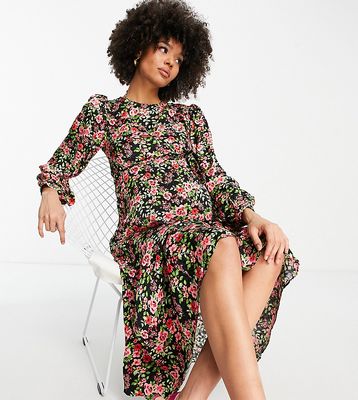 River Island Maternity ruched sleeve floral midi dress in black