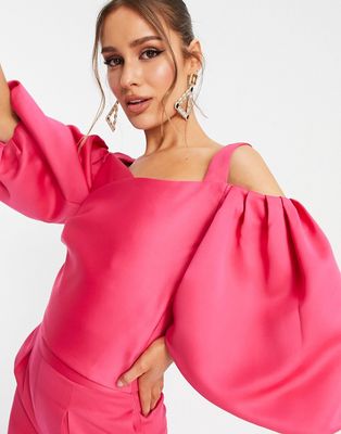 Yaura oversized sleeve matching cami top in hot pink