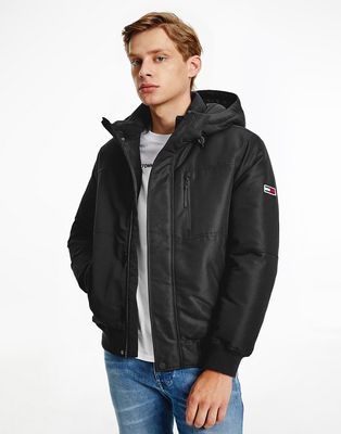 Tommy Jeans tech hooded bomber jacket in black