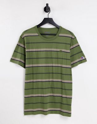 Champion small logo striped t-shirt in khaki-Green
