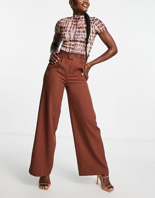 In The Style x Perrie Sian wide leg pant in chocolate - part of a set-Brown