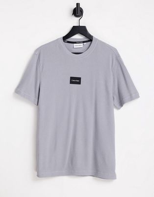 Calvin Klein textured grid logo T-shirt in gray