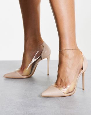 Truffle Collection clear stiletto heeled shoes in beige-Neutral