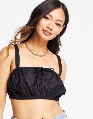 & Other Stories organic cotton ruched crop top in black
