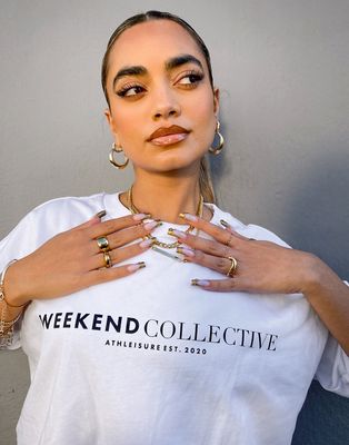 ASOS Weekend Collective boxy t-shirt with logo in white