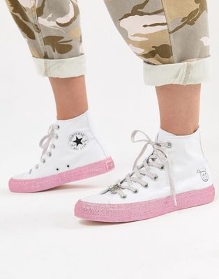 Converse X Miley Cyrus Chuck Taylor All Star Hi Sneakers In White And Silver Glitter