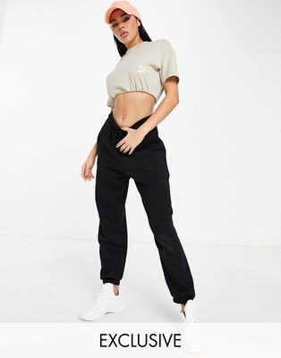PUMA Classics roll up crop T-shirt in beige - exclusive to ASOS-Neutral