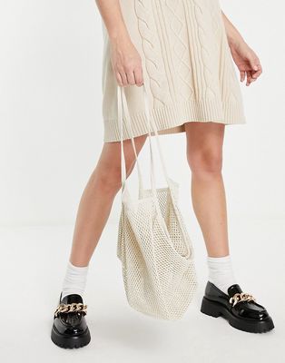 ASOS DESIGN string shopper bag in cream-Neutral