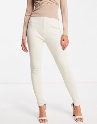 In The Style x Perrie Sian thick ribbed legging in cream-White