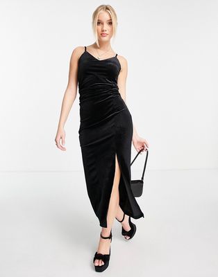 Urban Revivo split front cami midi dress in black