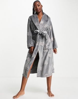 Ann Summers cozy sparkle heart robe in gray-Grey
