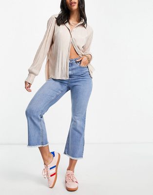 Urban Bliss high rise cropped flared jeans in bleach wash-Blues