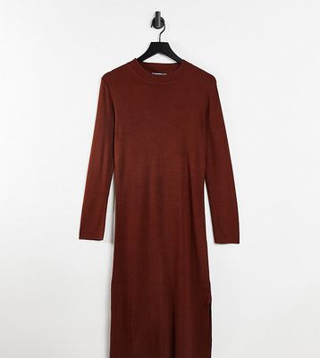 Threadbare Petite Amethyst knitted midi dress in chocolate brown