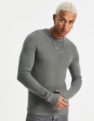 Jack & Jones Originals ribbed sweater in gray-Grey