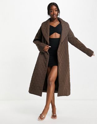 4th & Reckless quilted coat in chocolate-Brown