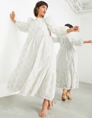 ASOS EDITION oversized midaxi dress in fluffy metallic textured mesh-White