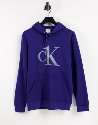 Calvin Klein CK One chest logo lounge hoodie in blue-Blues