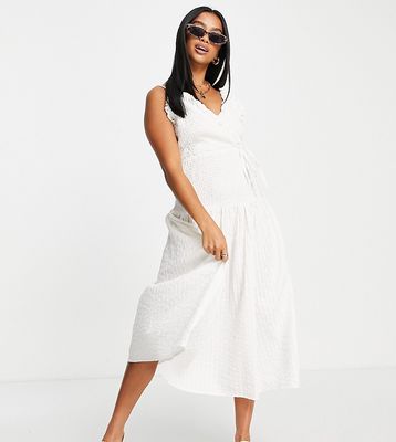 ASOS DESIGN Petite cami wrap maxi dress with shirred waist in seersucker in white