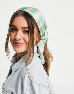 ASOS DESIGN polysatin medium headscarf in checked print-Multi