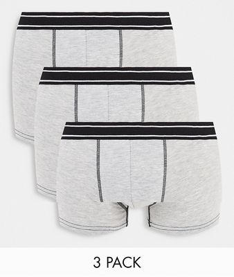 New Look 3 pack boxer with stripe waistband in gray multi-Grey