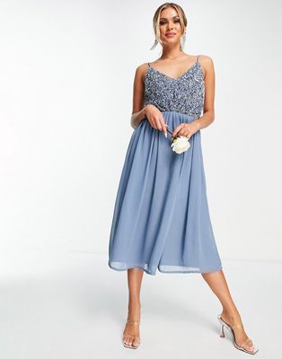 Beauut Bridesmaid embellished midi dress with tulle skirt in blue-Blues