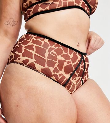 Labelrail x Francesca Perks giraffe print high-waist mesh briefs in rust - part of a set-Multi