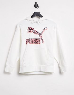 Puma animal print logo hoodie in white
