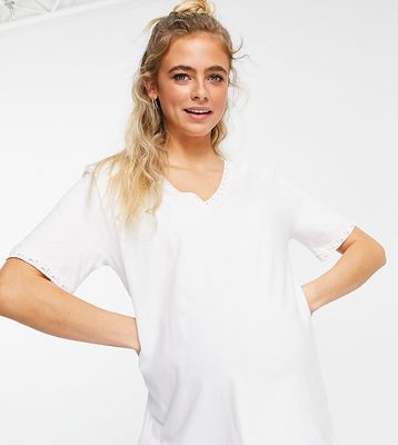 ASOS DESIGN Maternity lace trim V-neck T-shirt in white