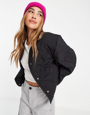Mango diamond quilted puffer jacket in black