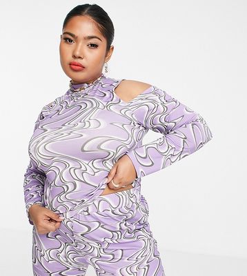 ASOS DESIGN Curve top with cut out shoulders in linear marble print-Multi