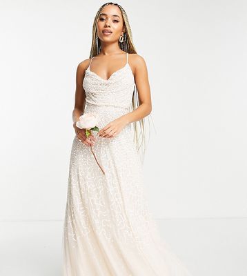 Starlet Bridal cowl neck embellished midaxi dress in scattered pearly sequin-White