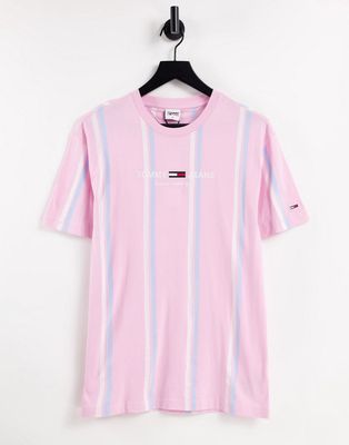 Tommy Jeans Pastel Collection center logo wide stripe T-shirt in romantic pink