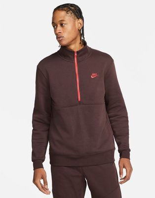 Nike Club Fleece half-zip sweatshirt in dark brown