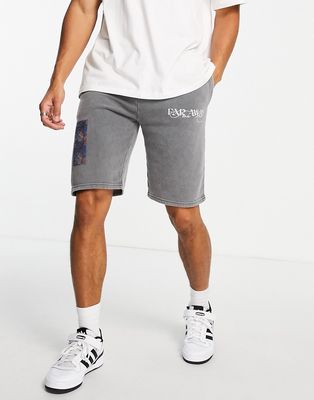 Topman Far Away print shorts in washed gray-Grey