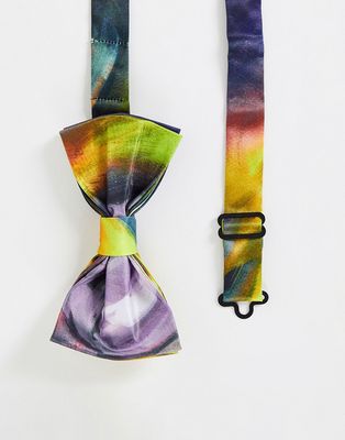 Devils Advocate satin bow tie in watercolor print-Multi