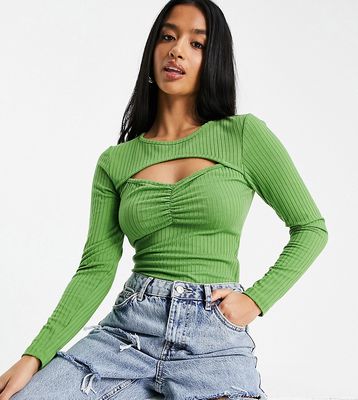 Pieces Petite cut out top in bright green