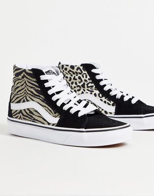 Vans SK8-Hi Safari Multi tiger print sneakers in mix/true white-Black