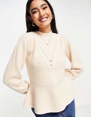 Y.A.S fitted sweater with peplum detail in beige-Neutral