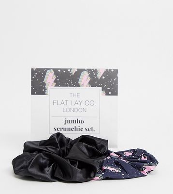 The Flat Lay Co. x ASOS Exclusive Jumbo Scrunchie Set - Lightning Black Satin-Multi